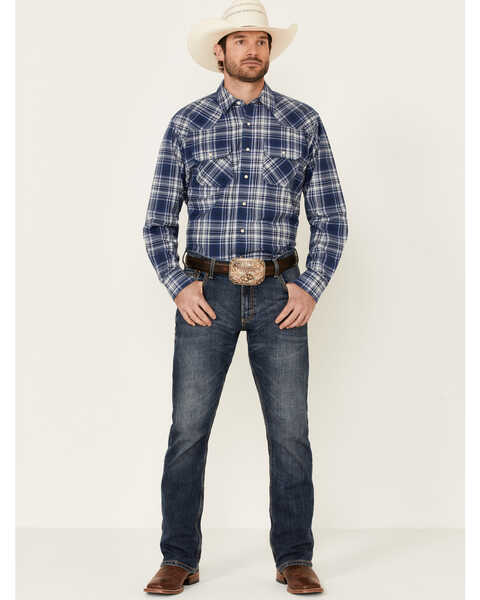 Ariat Men's Hempstead Retro Small Plaid Print Long Sleeve Snap Western Shirt , Blue, hi-res