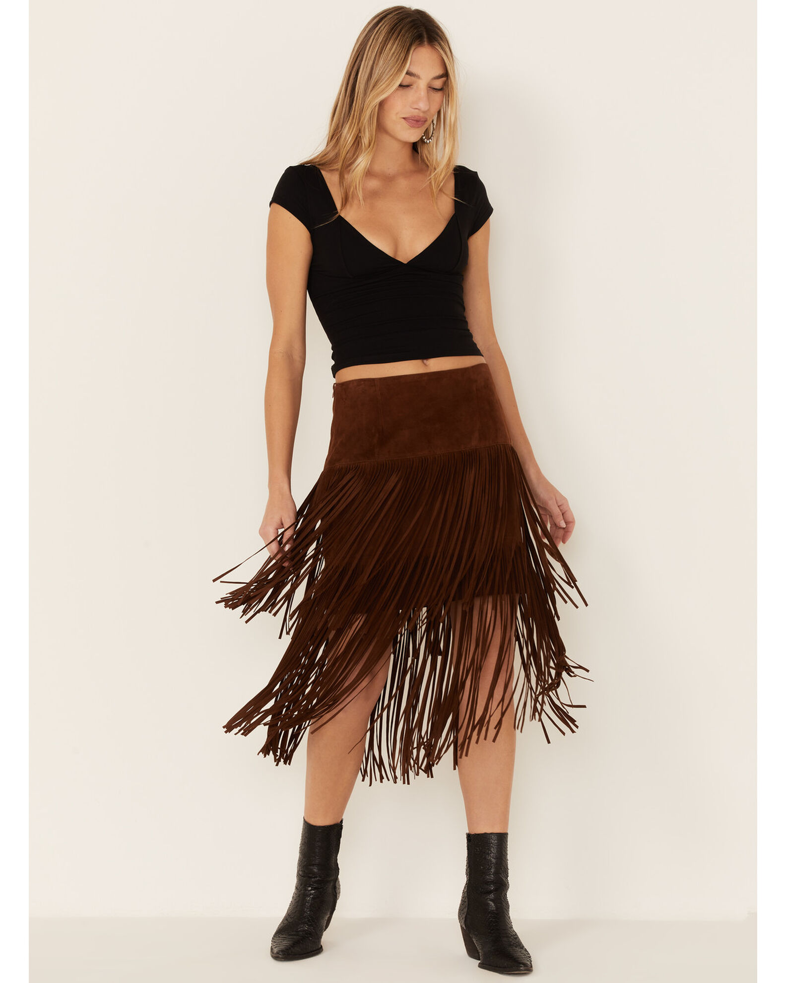 Stetson Women s Brown Fringe Suede Skirt Sheplers