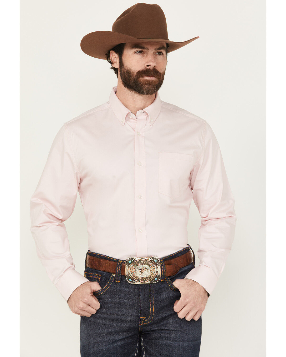 Image #1 - Cody James Men's Performance Twill Solid Long Sleeve Button-Down Stretch Western Shirt, Pink, hi-res