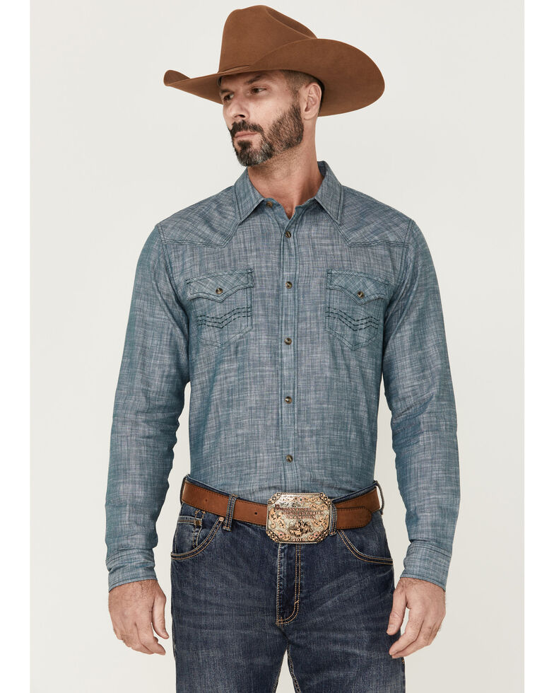 Cody James Men's Hotspot Solid Long Sleeve Snap Western Shirt , Blue, hi-res
