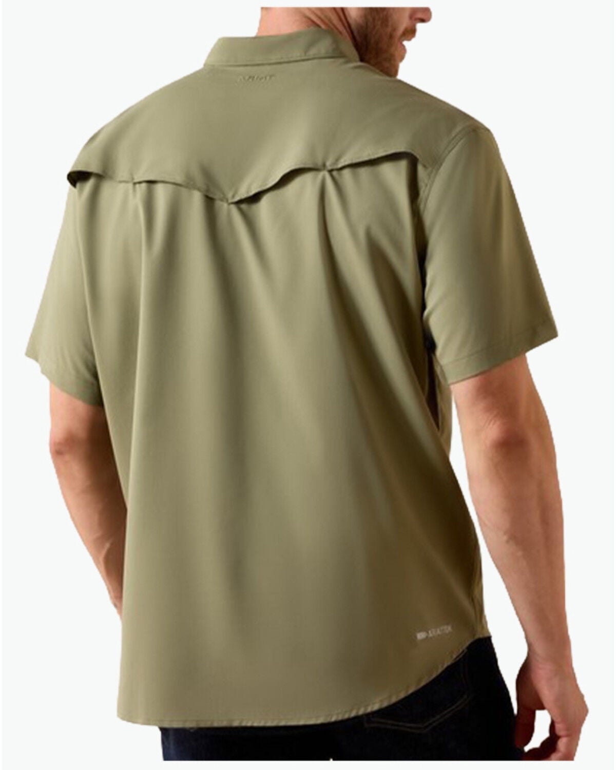 Image #2 - Ariat Men's VentTEK&trade; Solid Short Sleeve Snap Performance Shirt - Tall, Olive, hi-res