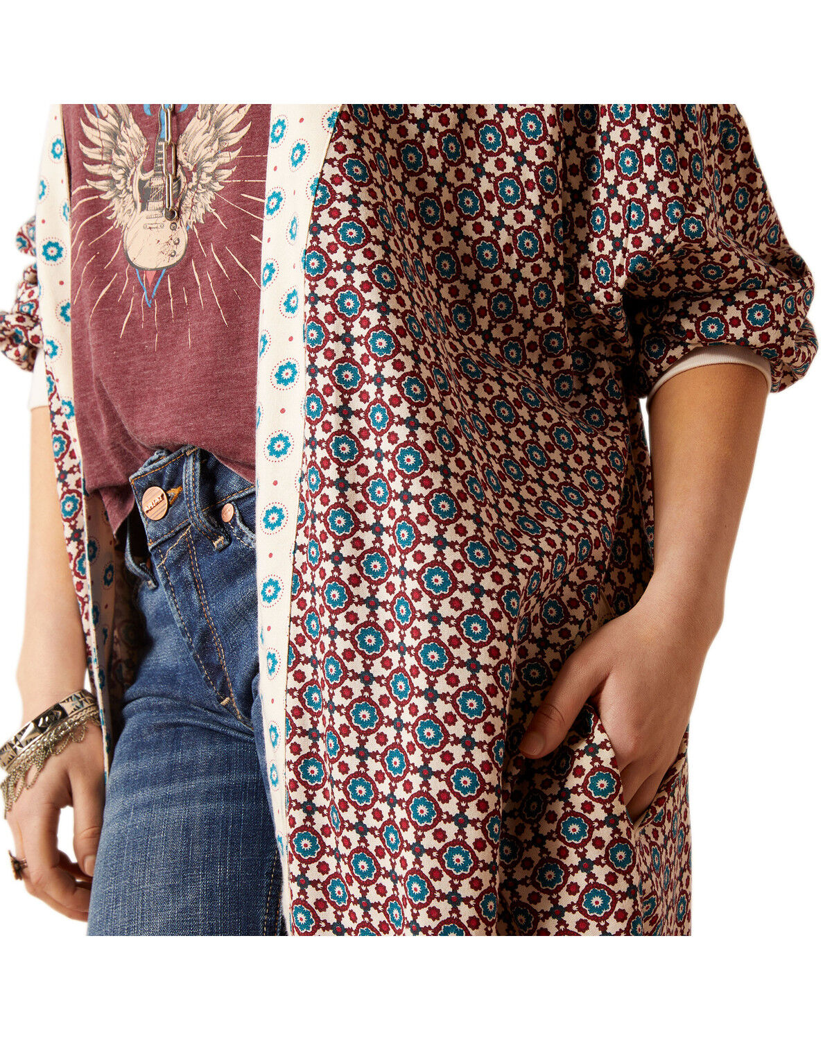 Image #3 - Ariat Women's Mesquite Kimono Duster, Burgundy, hi-res