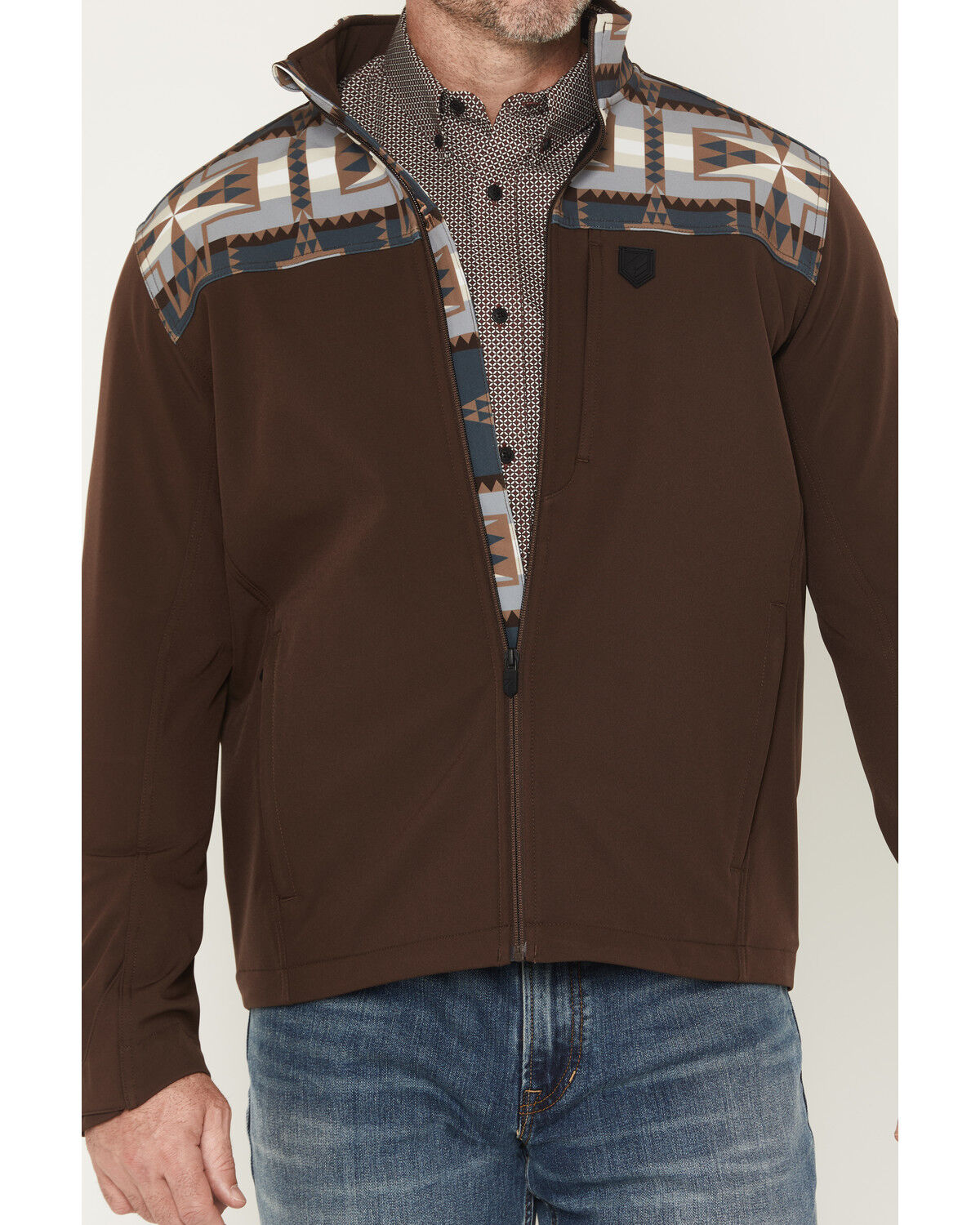 Image #3 - RANK 45® Men's Cheneka 2.0 Colorblock Southwestern Print Softshell Jacket, Brown, hi-res