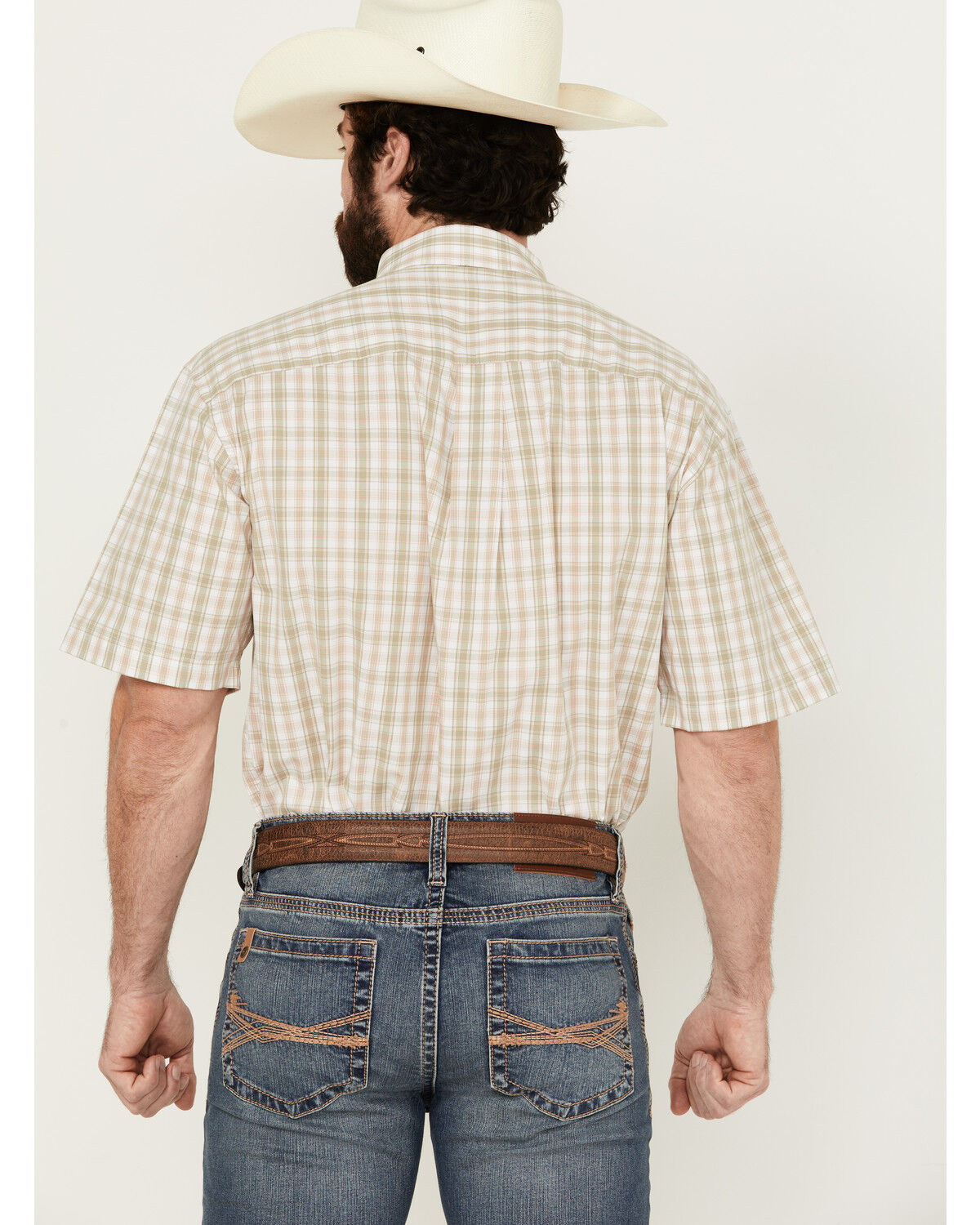 Image #4 - George Strait by Wrangler Men's Plaid Print Short Sleeve Button-Down Stretch Western Shirt, Sage, hi-res