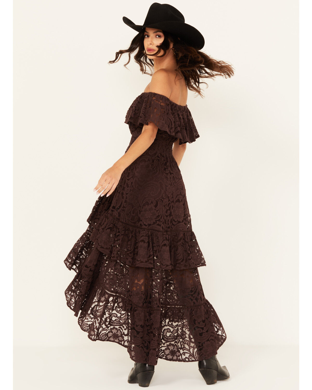 Image #4 - Shyanne Women's Lace Off The Shoulder High-Low Dress, Chocolate, hi-res
