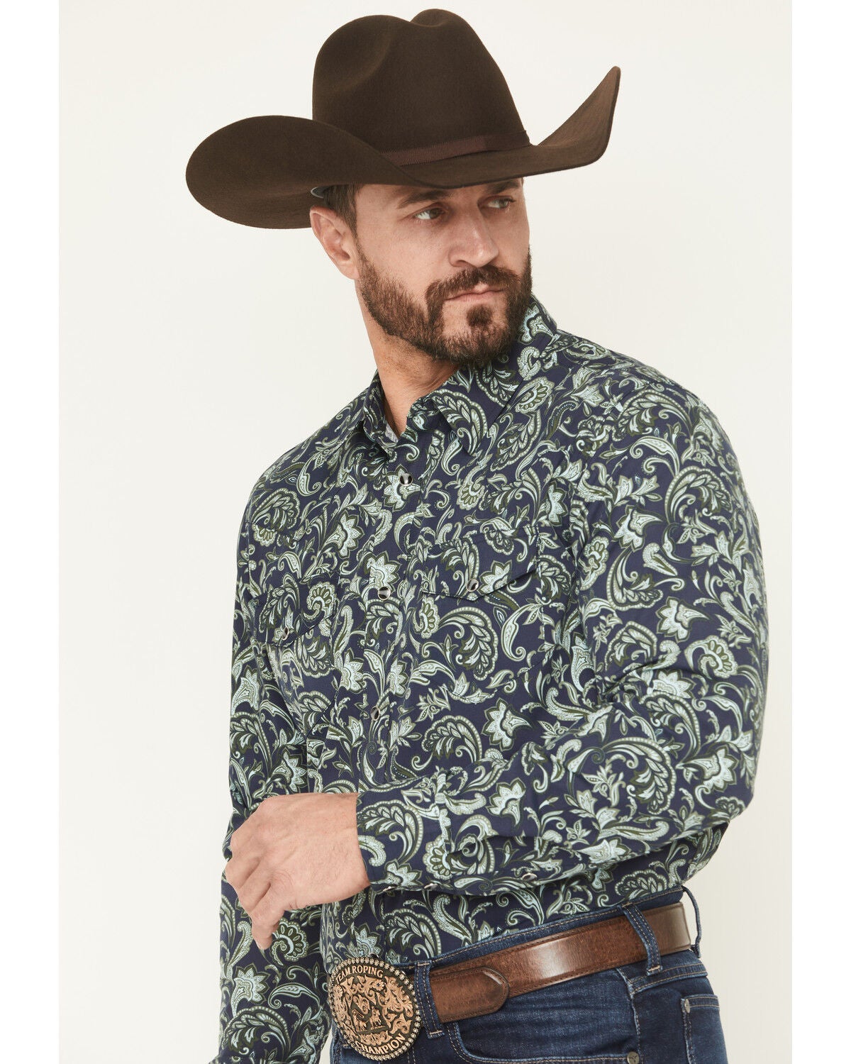 Image #2 - Gibson Trading Co Men's Hubert Floral Print Long Sleeve Snap Stretch Western Shirt, Navy, hi-res