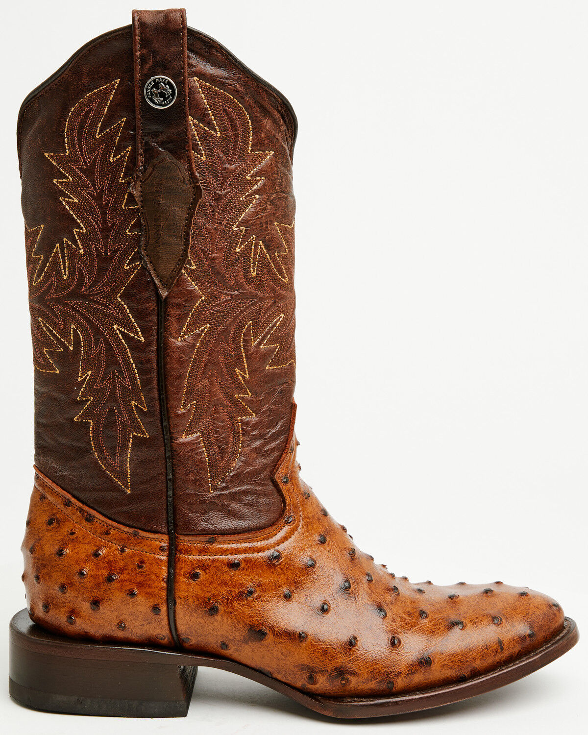 Image #2 - Tanner Mark Men's Ostrich Print Western Boots - Broad Square Toe, Cognac, hi-res