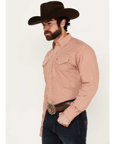 Image #2 - Ariat Men's Easton Geo Print Long Sleeve Pearl Snap Western Shirt , Coral, hi-res