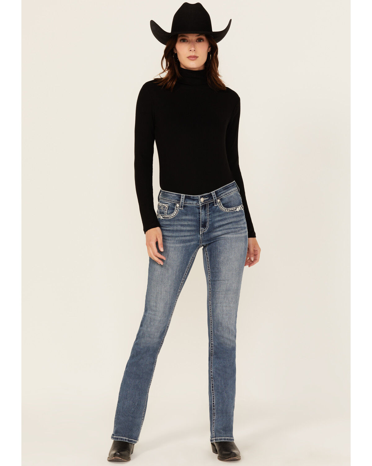 Image #3 - Grace In LA Women's Medium Wash Geo Print Embroidered Mid Rise Bootcut Stretch Denim Jeans, Medium Wash, hi-res