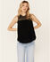 Image #1 - Wild Moss Women's Crochet Studded Yoke Flowy Tank Top, Black, hi-res