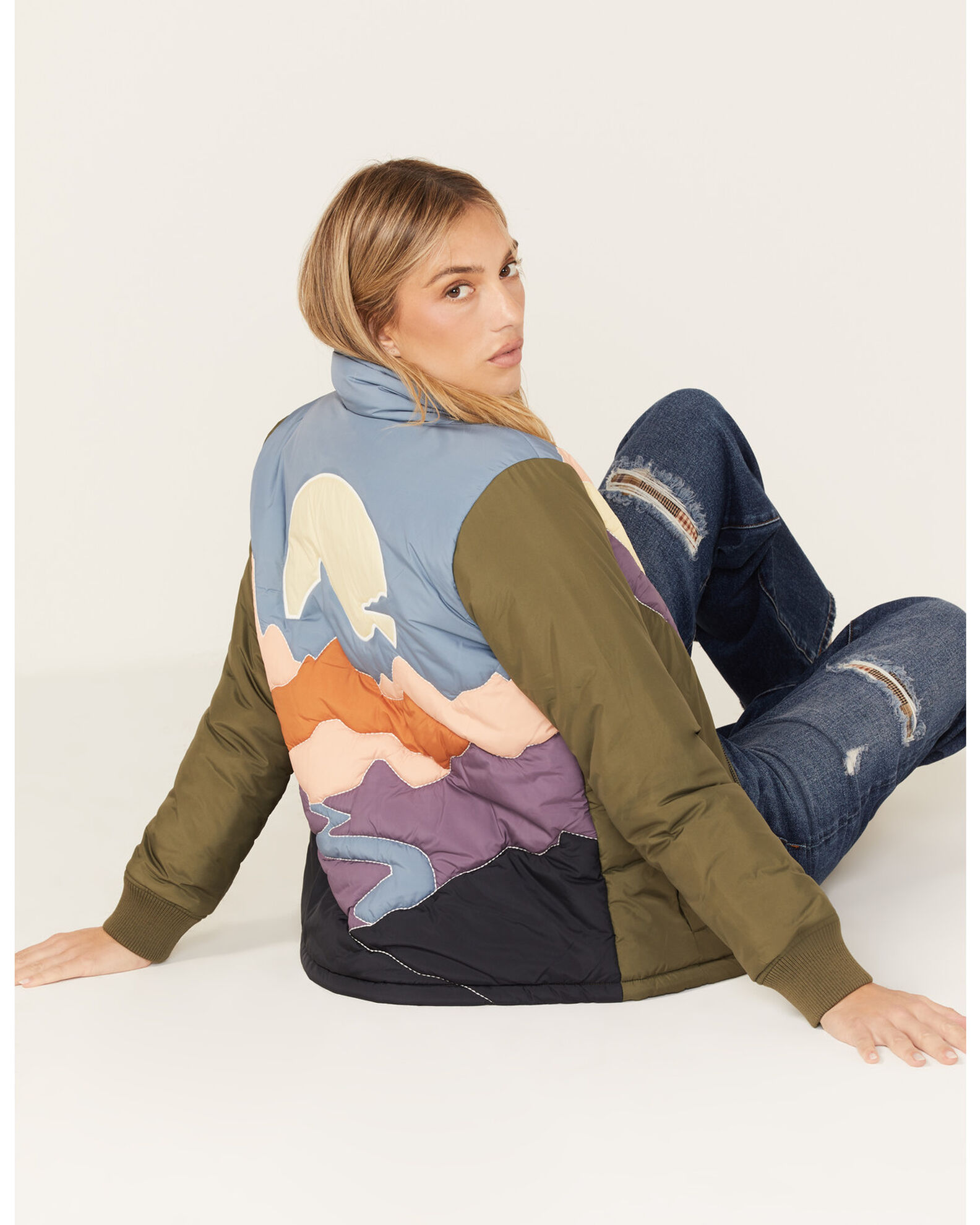 Color block puffer coat sale