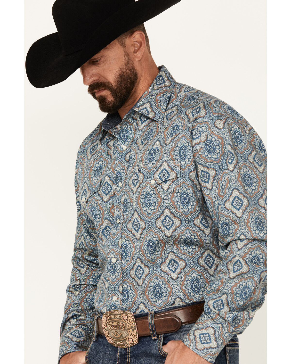Image #2 - Stetson Men's Mosaic Print Long Sleeve Pearl Snap Western Shirt, , hi-res