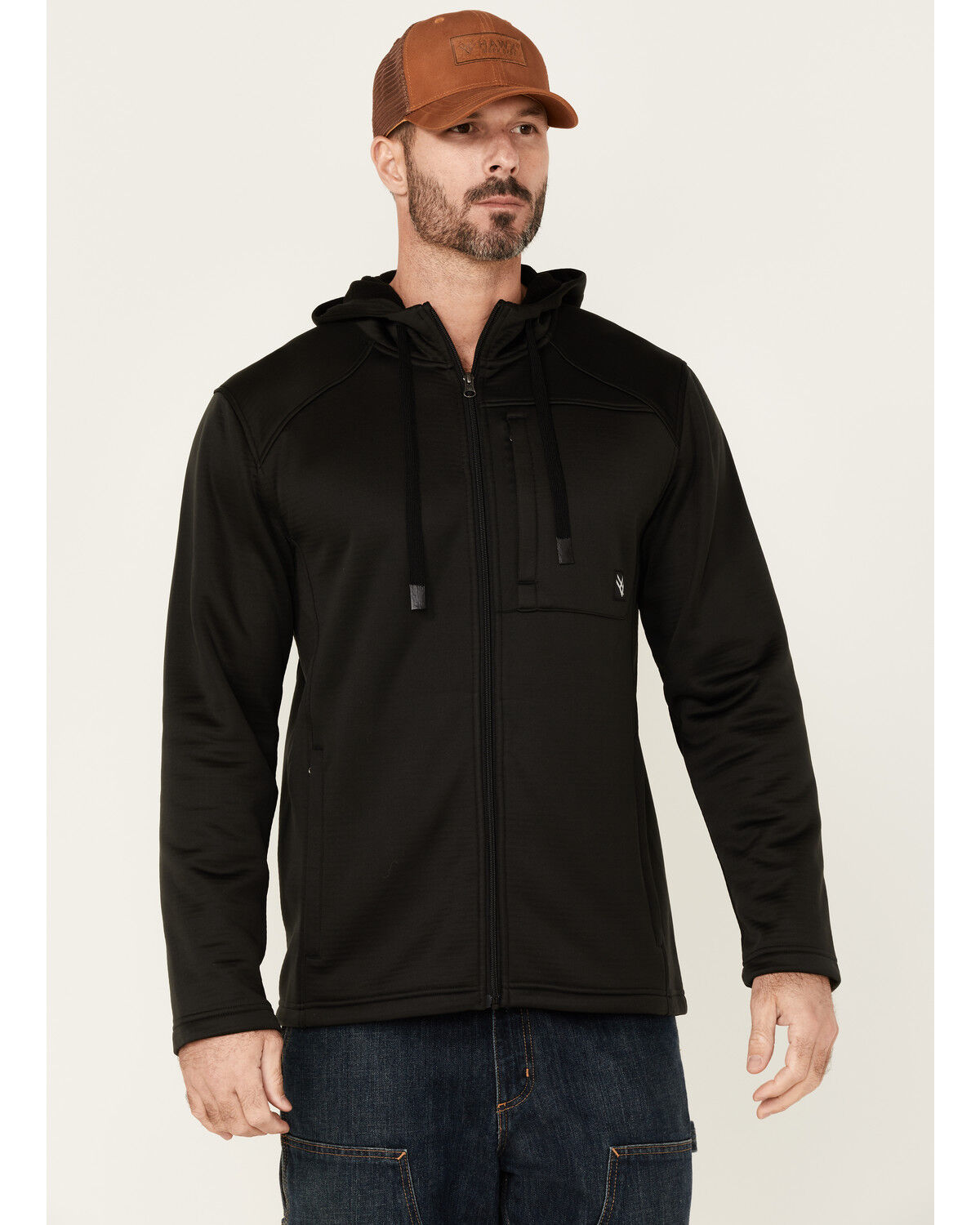 Image #1 - Hawx Men's Merrick Grid Back Zip-Front Fleece Hooded Work Jacket, Black, hi-res