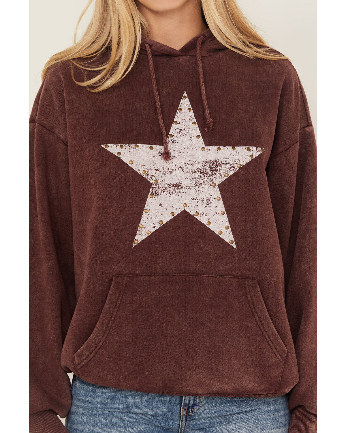 Image #3 - Youth in Revolt Women's Studded Star Graphic Hoodie, Burgundy, hi-res