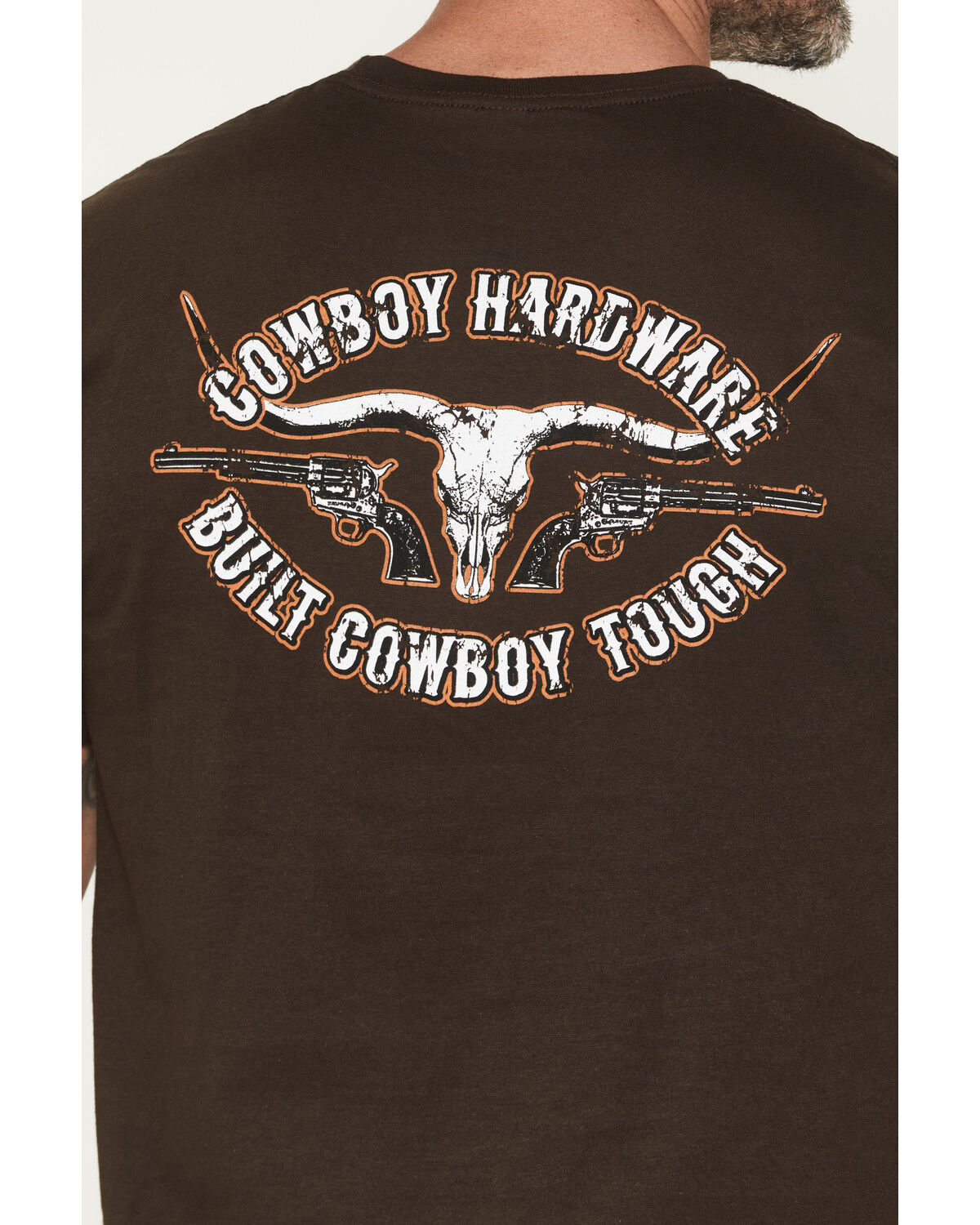Image #4 - Cowboy Hardware Men's Boot Barn Exclusive Built Cowboy Tough Short Sleeve Graphic T-Shirt, Dark Brown, hi-res