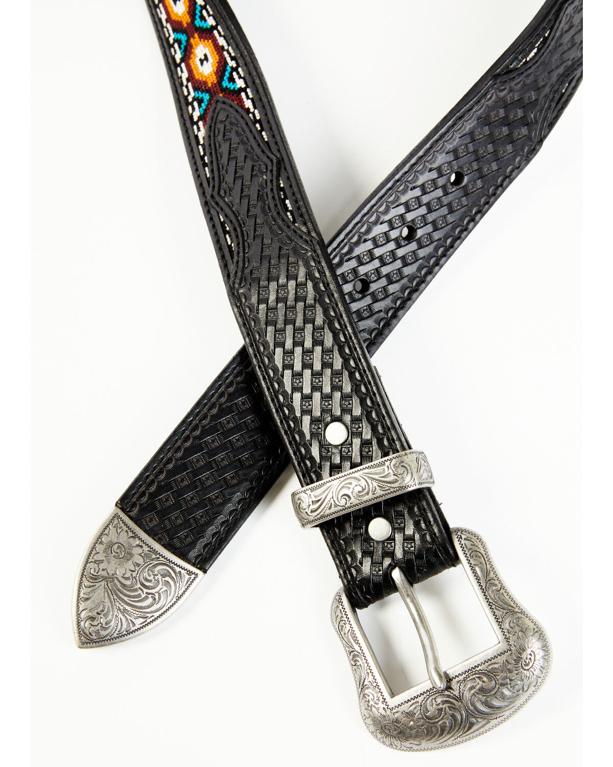 Image #2 - Cody James Men's Basketweave Billet With Southwestern Strap 3PC Buckle Belt, Black, hi-res