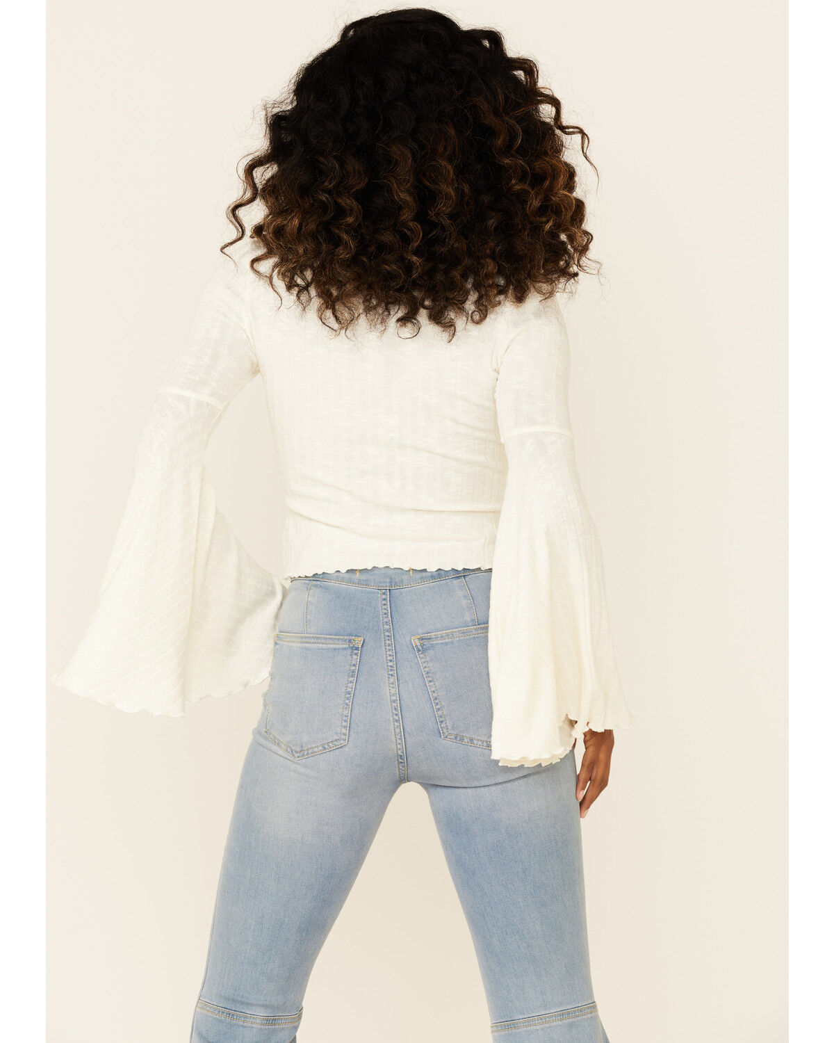 Image #3 - Shyanne Women's Rib Knit Mock Neck Bell Sleeve Top, Ivory, hi-res