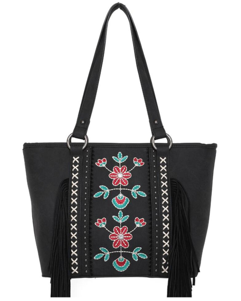 Montana West Women's Embroidered Fringe Conceal Tote Handbag, , hi-res