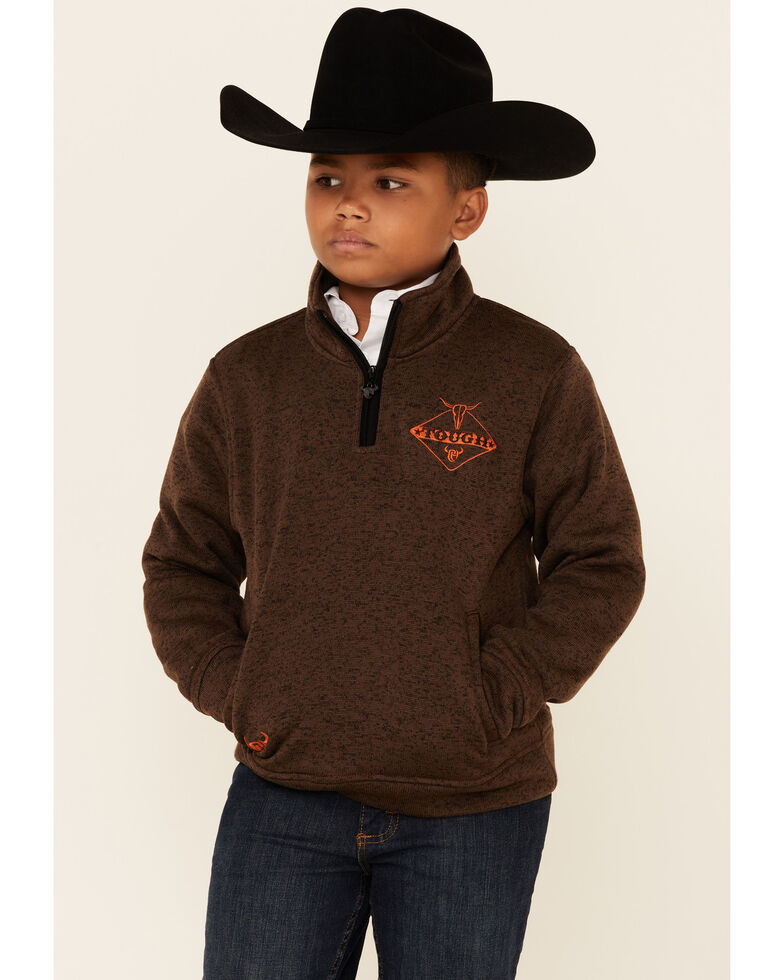 Cowboy Hardware Boys' Brown Tough Cadet Fleece 1/4 Zip Pullover  , Brown, hi-res