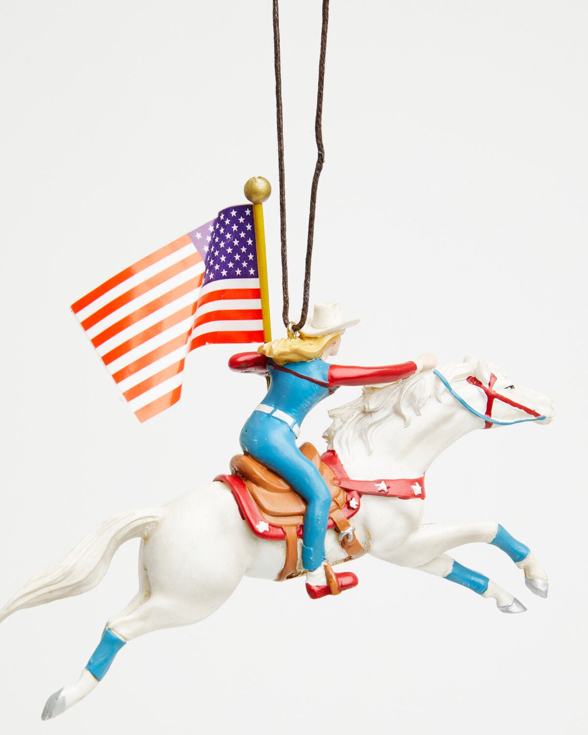 Image #2 - Kurt Adler Cowgirl Riding White Horse Patriotic Ornament, Multi, hi-res