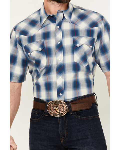 Image #3 - Roper Men's West Made Plaid Print Short Sleeve Snap Western Shirt , Blue, hi-res