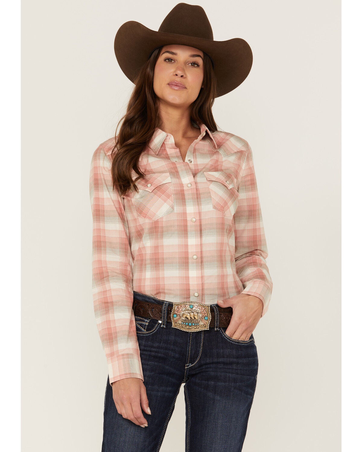 women's plaid snap button shirt
