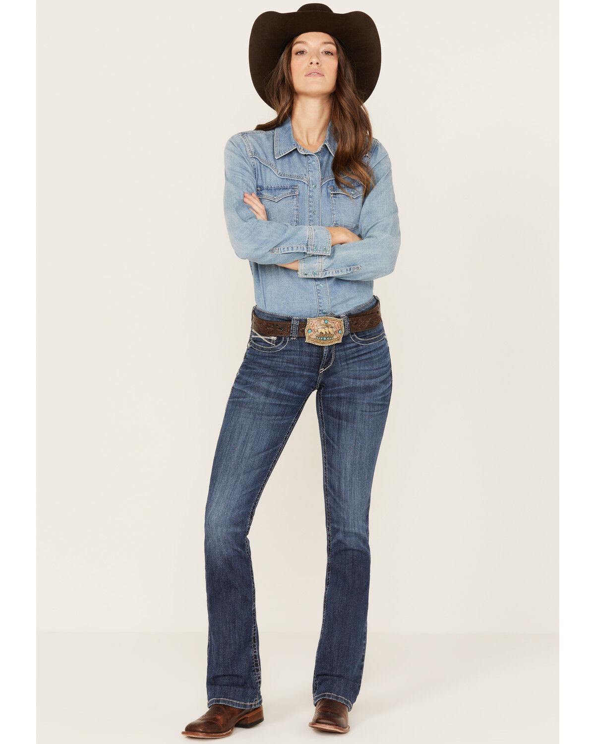 Image #1 - Ariat Women's Mid Rise Miriam Bootcut Irvine Denim Jeans, Dark Wash, hi-res