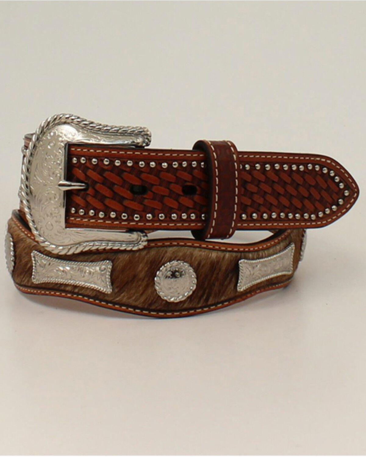 Image #1 - Cody James Men's Scallop Hair-On Basketweave Concho Western Belt, Brown, hi-res