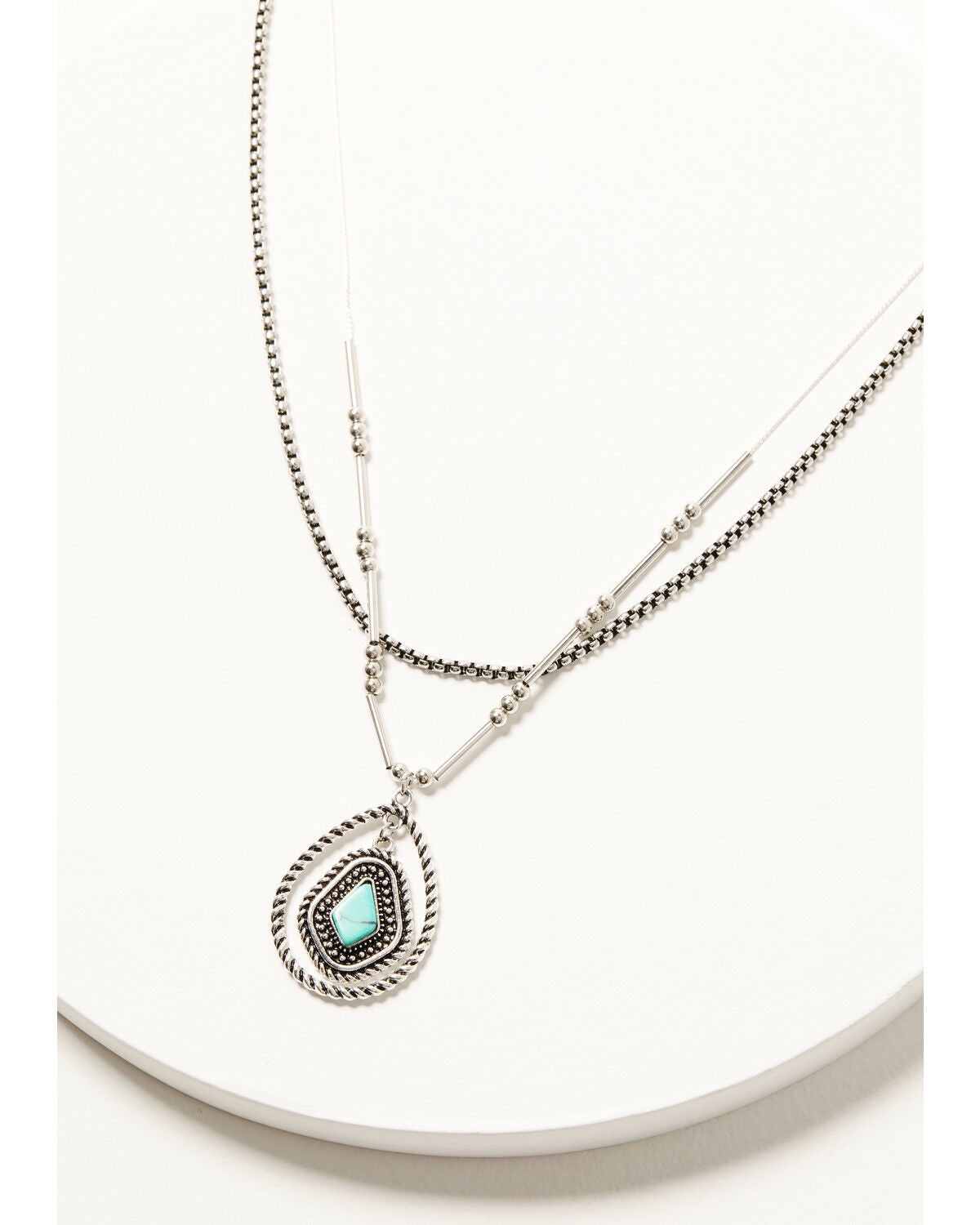 Shyanne Women's Multi-Layered Turquoise-Toned Pendant Necklace, Silver, hi-res