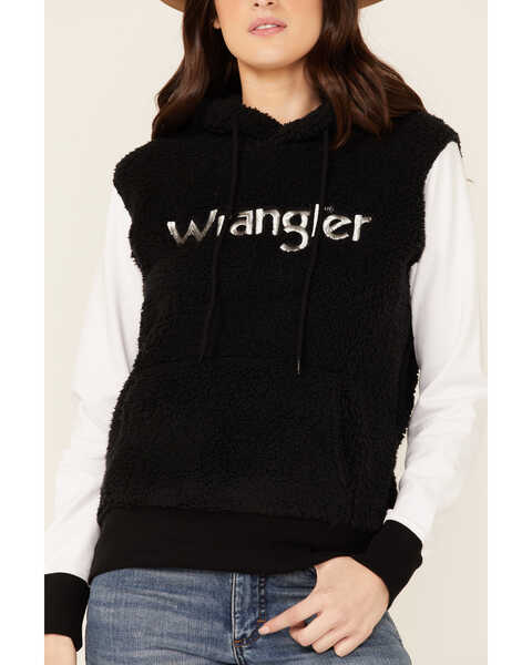 Image #2 - Wrangler Women's Black Logo Sherpa Pullover Hoodie , , hi-res