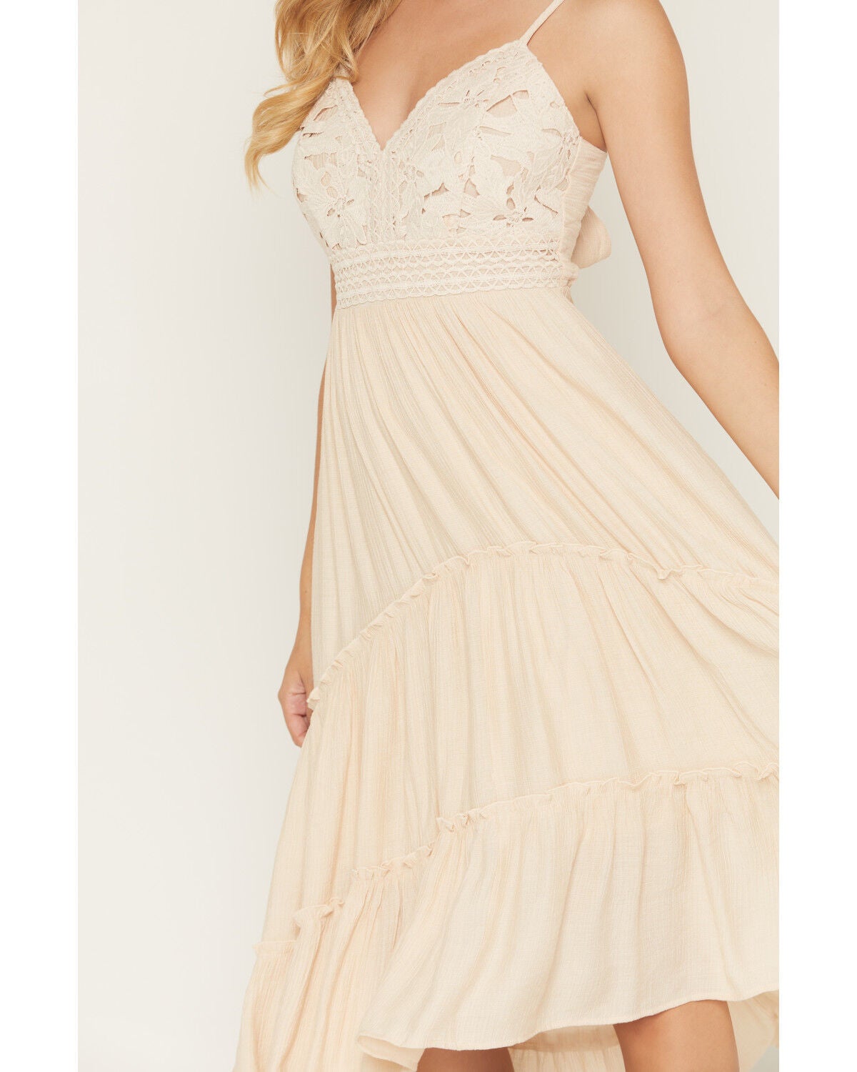 Image #3 - Shyanne Women's Aerie Crochet Front High-Low Midi Dress, Oatmeal, hi-res