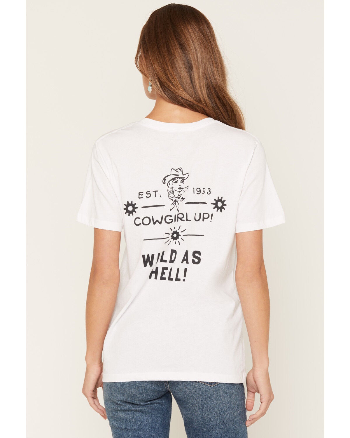 Image #1 - Cowgirl Up Women's Cowgirl State Of Mind Short Sleeve Graphic Tee, White, hi-res