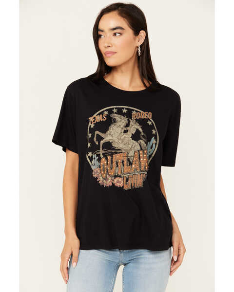Image #1 - Idyllwind Women's Outlaw Livin' Short Sleeve Graphic Tee, Black, hi-res