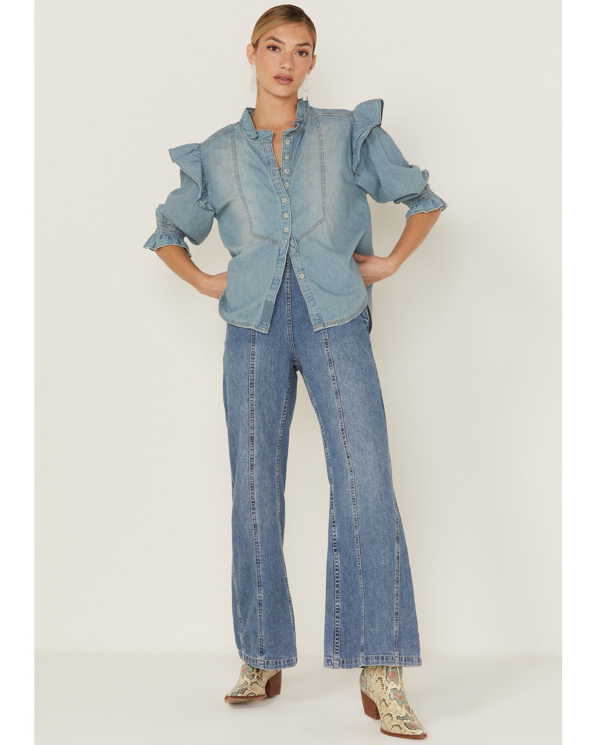 Image #4 - Free People Women's Louise Denim Top, Blue, hi-res