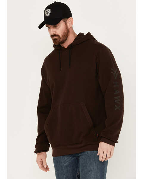 Hawx Men's FR Hard Face Pullover Fleece Hooded Jacket , Dark Brown, hi-res