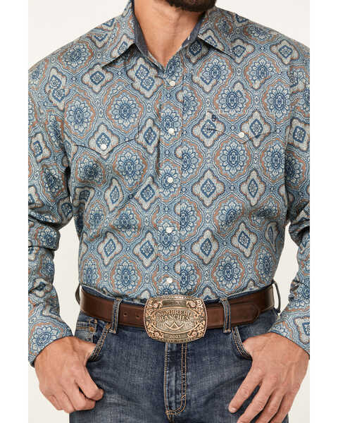 Image #3 - Stetson Men's Mosaic Print Long Sleeve Pearl Snap Western Shirt, Blue, hi-res
