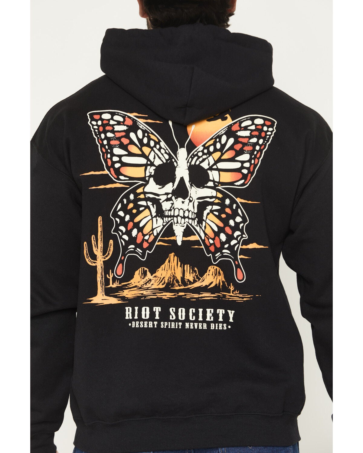 Image #4 - Riot Society Men's Skull Monarch Hooded Sweatshirt, Black, hi-res