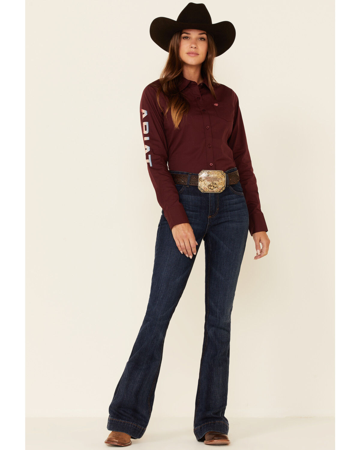 Image #2 - Ariat Women's Zinfandel Team Kirby Stretch Long Sleeve Button Shirt, Burgundy, hi-res