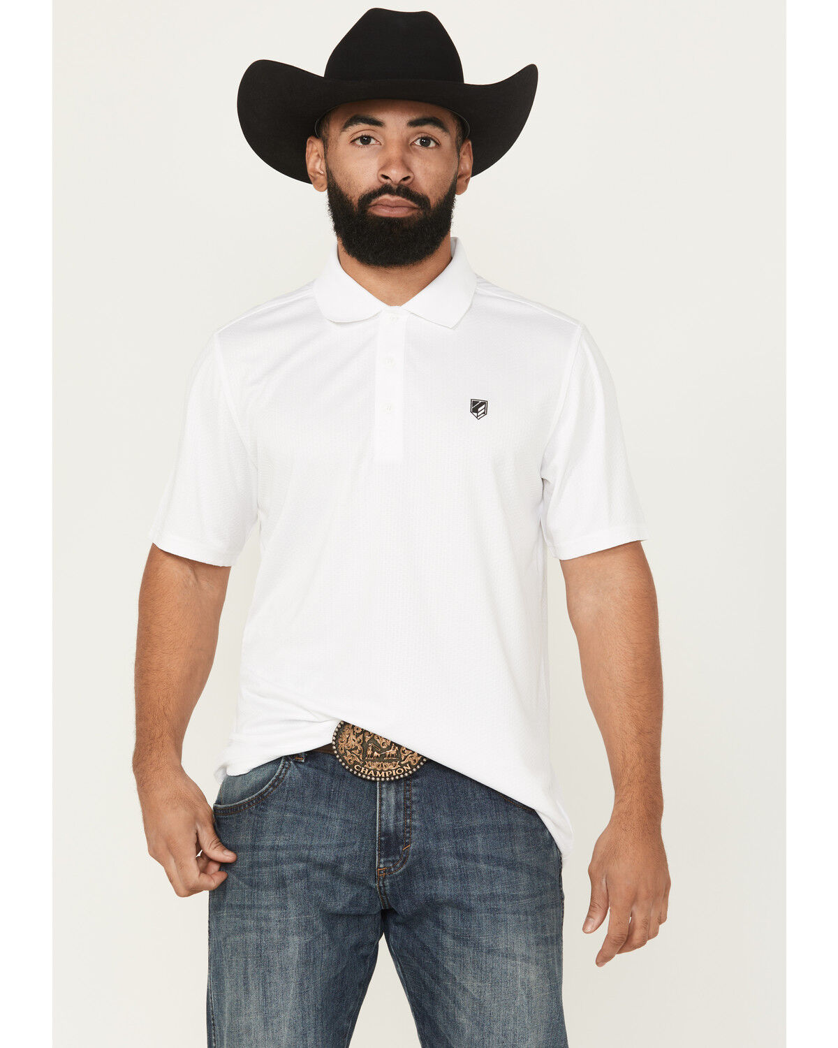 Image #1 - RANK 45® Men's Pickup Dobby Geo Print Short Sleeve Button-Down Polo, White, hi-res