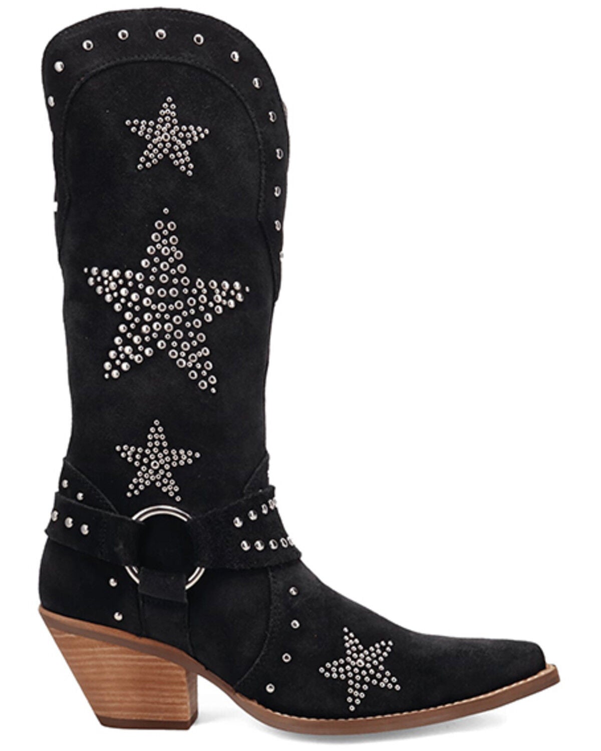 Image #2 - Dingo Women's Lucky Stars Embellished Suede Tall Western Boots - Round Toe, Black, hi-res