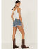 Image #3 - Shyanne Women's Mid Rise Fray Hem Button Fly Shorts, Light Medium Wash, hi-res
