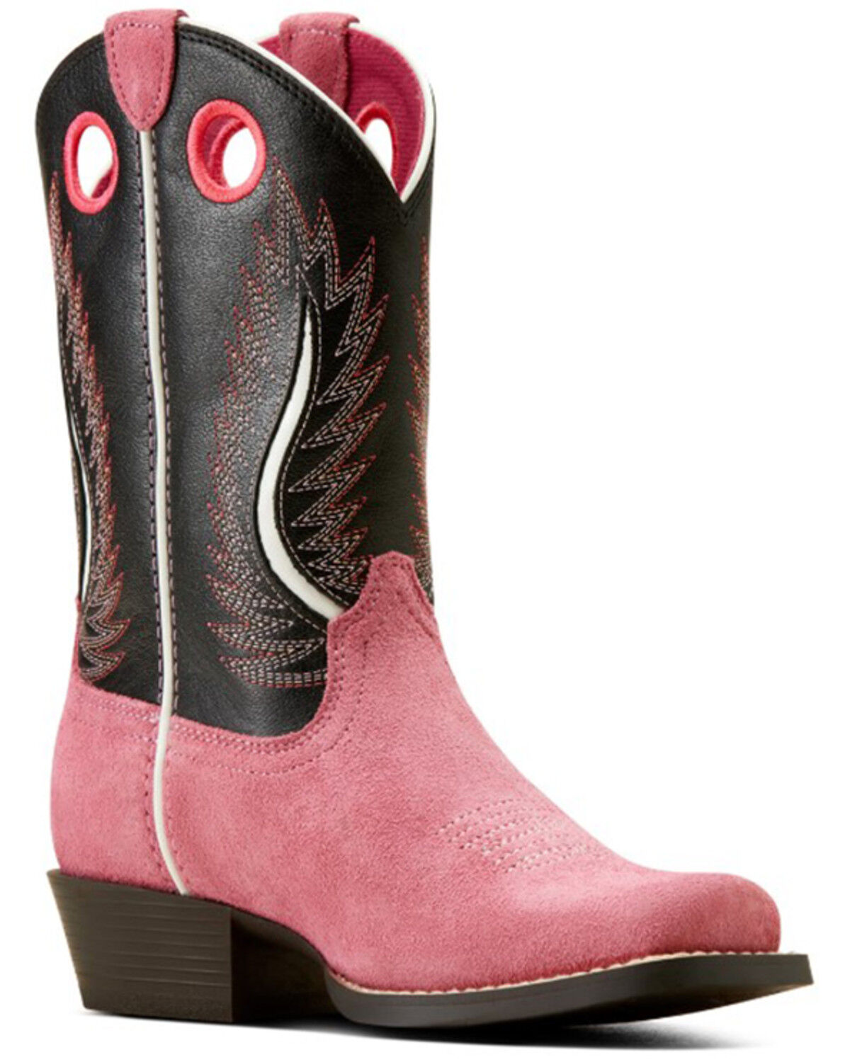Image #1 - Ariat Girls' Futurity Fort Worth Roughout Western Boots - Broad Square Toe, Pink, hi-res