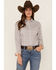 Rough Stock by Panhandle Women's Diamond Geo Print Long Sleeve Pearl Snap Western Shirt, Ivory, hi-res