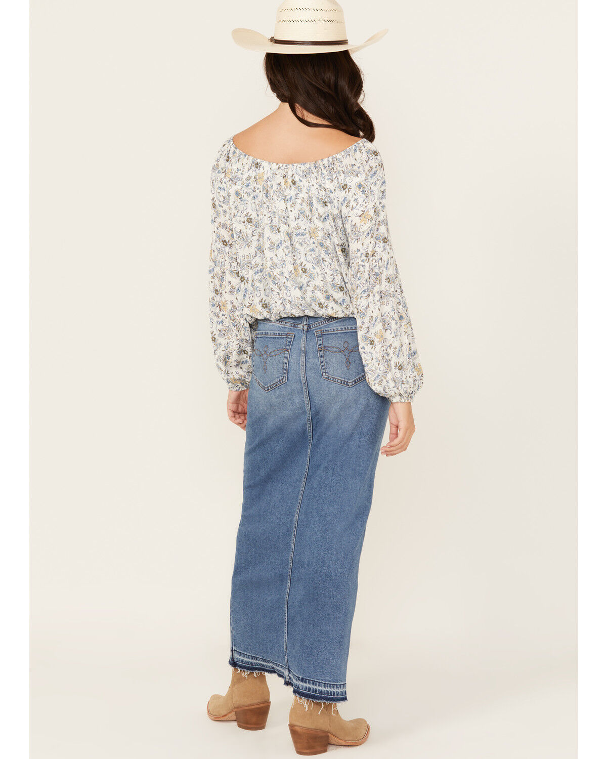 Image #3 - Shyanne Women's Medina Medium Wash Mid Rise Maxi Denim Skirt, Medium Wash, hi-res