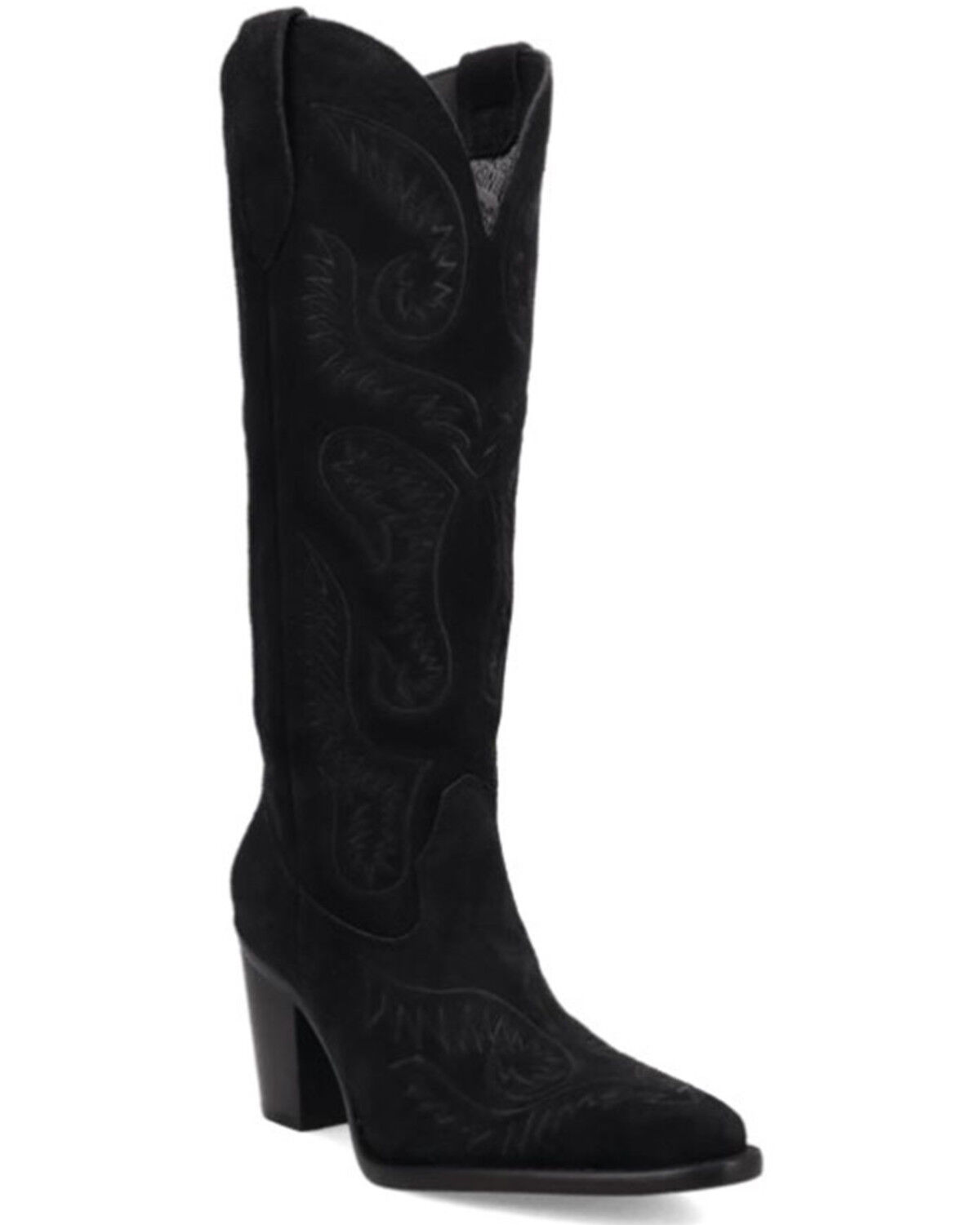 Image #1 - Dingo Women's Evita Tall Suede Western Boots - Snip Toe, Black, hi-res