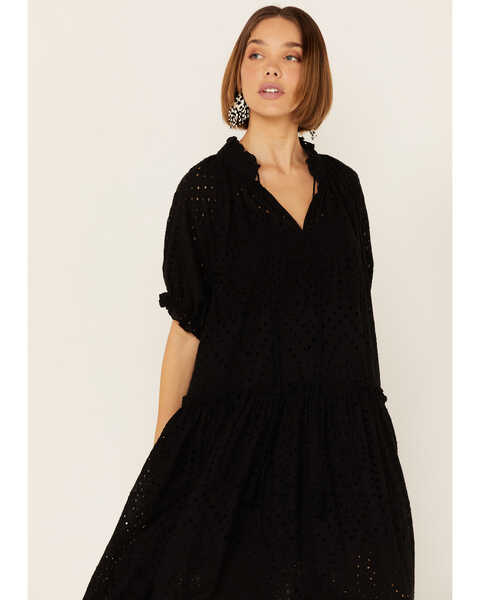 Saints & Hearts Women's Eyelet Lace Midi Dress, Black, hi-res