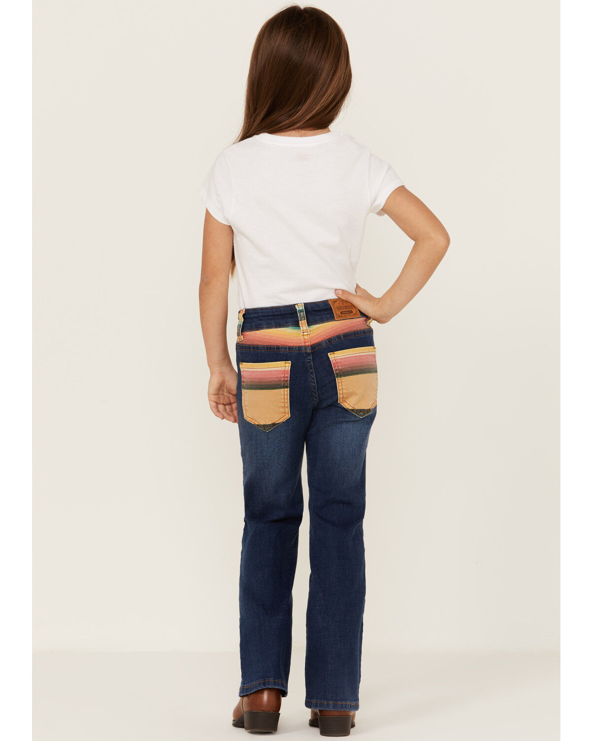 Image #3 - Ranch Dress'n Girls' Medium Wash Serape Pocket Stretch Regular Bootcut Jeans, Blue, hi-res