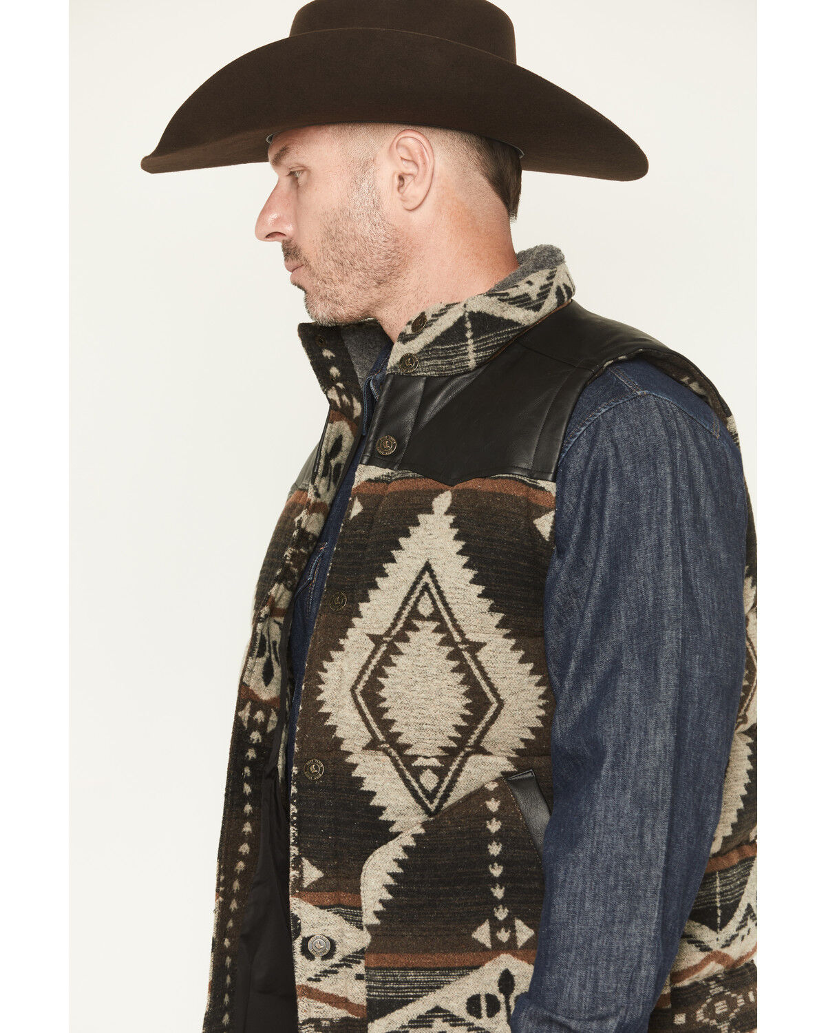 Image #2 - Cody James Men's Southwestern Print Flannel Insulated Vest, Dark Brown, hi-res