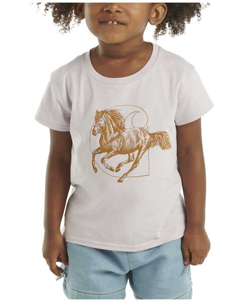 Image #1 - Carhartt Toddler Girls' Horse Short Sleeve Graphic Tee , Lavender, hi-res