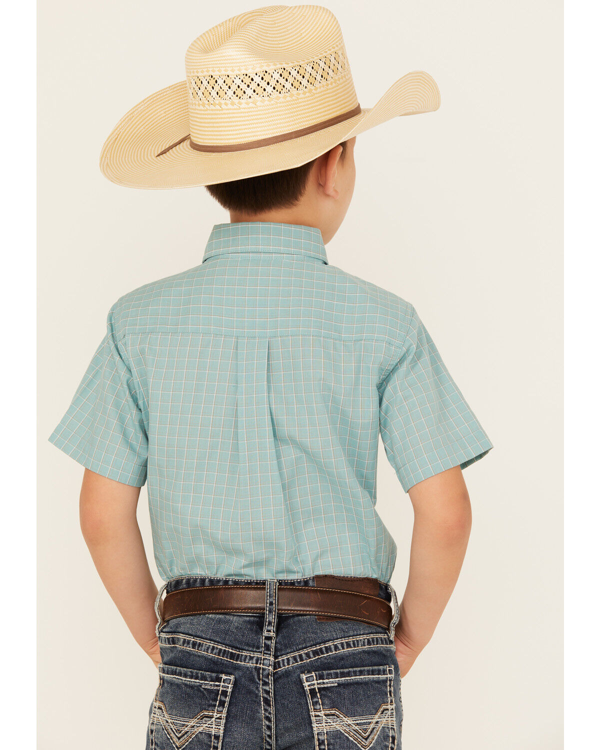 Image #4 - Wrangler Riata Boys' Plaid Print Short Sleeve Button-Down Western Shirt, , hi-res